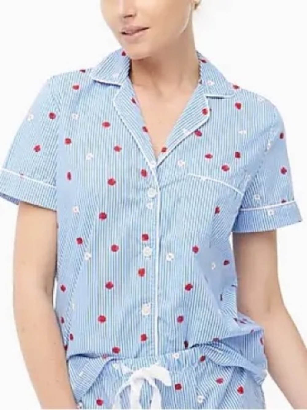 J. Crew Blue and White Stripe Short-Sleeve Pajama Top